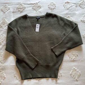 Olive Green V-Neck Women's Sweater